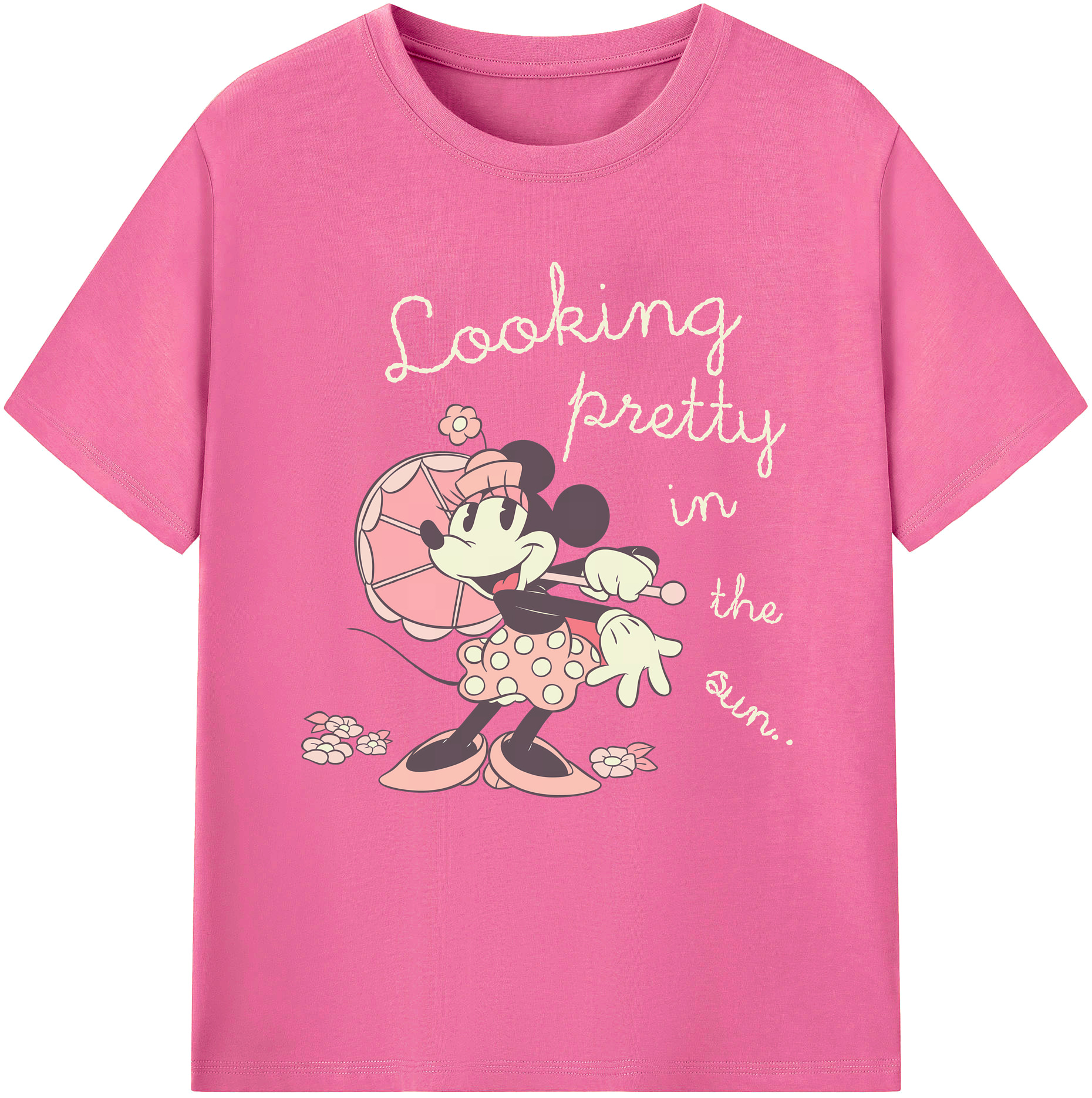 （画像用） ミッキーマウス Mickey Mouse レディースカジュアルプリントTシャツ（綿100％）